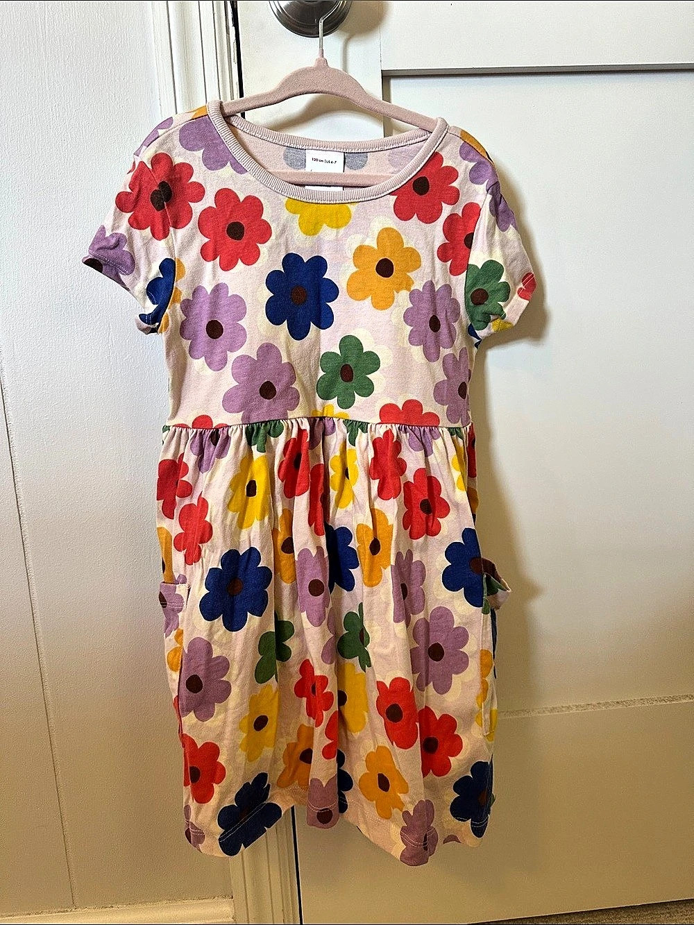 Hanna Andersson Short Sleeve Skater Dress with Pockets Floral Dress Pink Girls